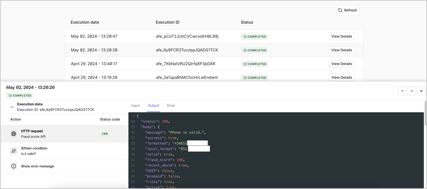 Dashboard > Actions > Forms > Flows > Executions