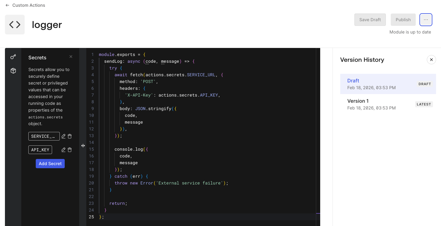Actions Modules - Version History