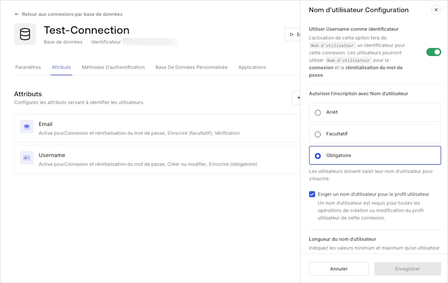 Enable or disable require username setting (Activer ou désactiver le réglage « Exiger un nom d’utilisateur »)