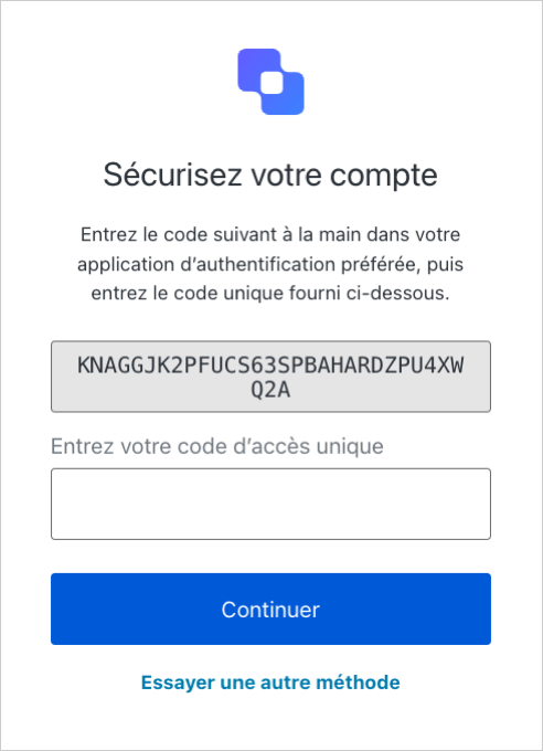 An example login prompt displaying a one-time code
