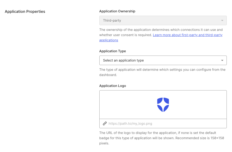 Dashboard Applications Application Settings Tab Application Properties