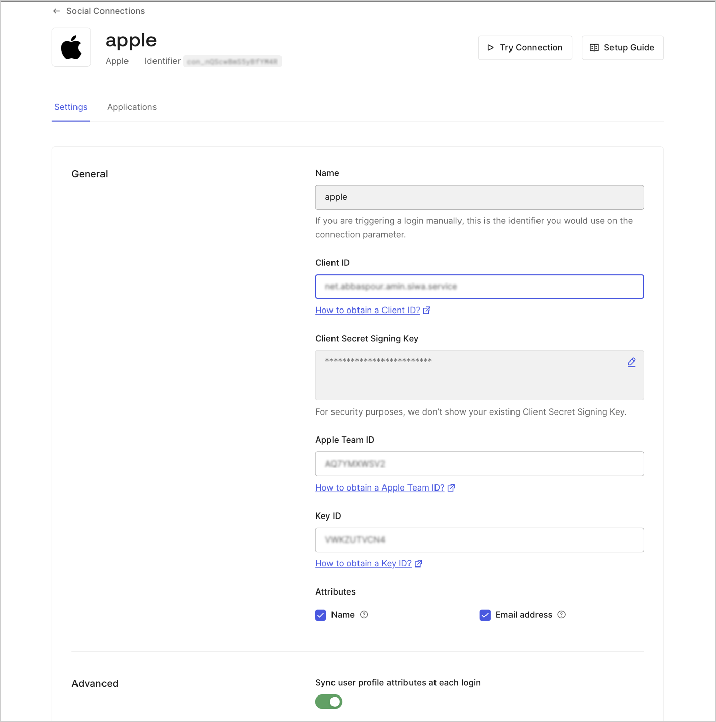 Apple Social Connection Settings