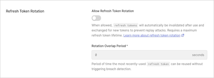 Dashboard Applications Applications Settings Tab Refresh Token Rotation