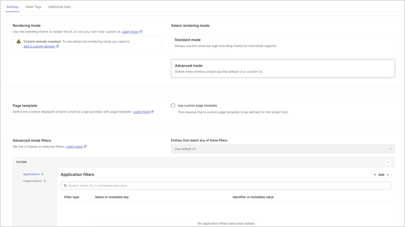 Auth0 Dashboard ACUL page