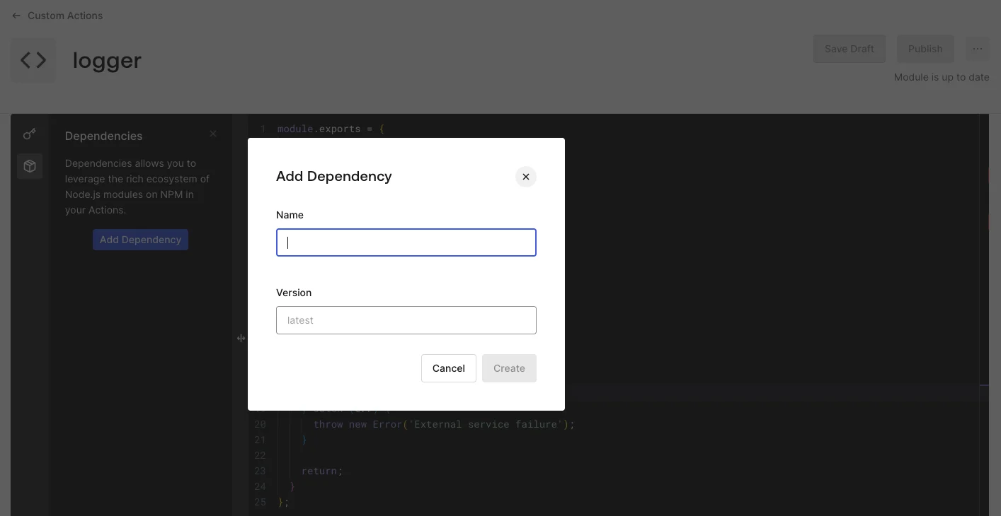 Actions Modules - Dependency added