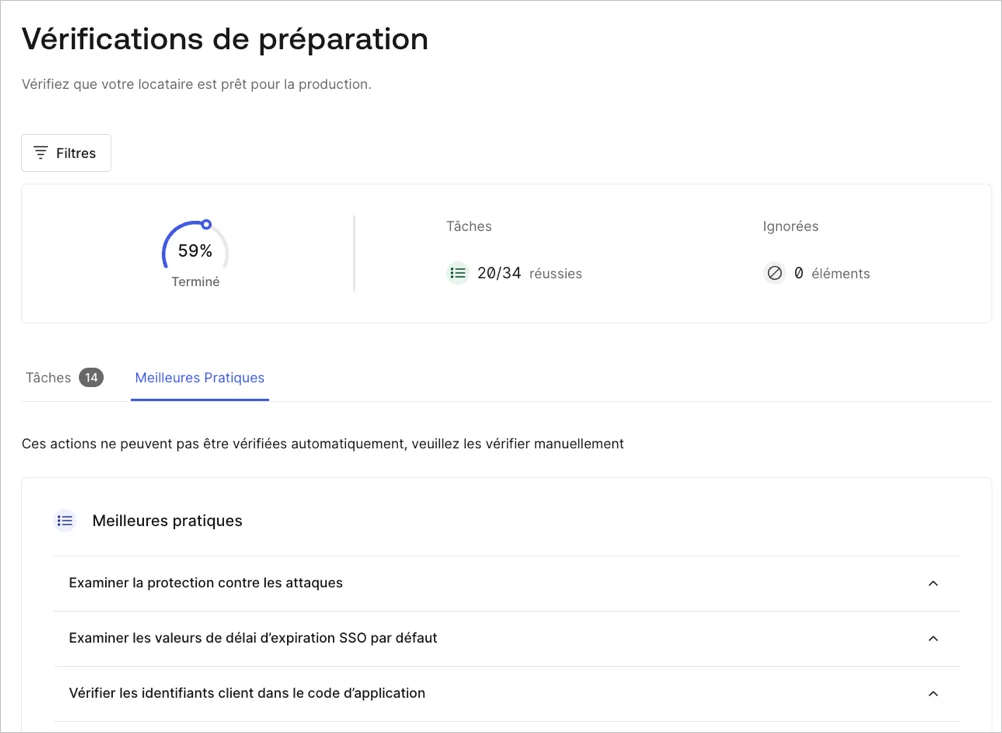 Auth0 Dashboard > Readiness Checklist