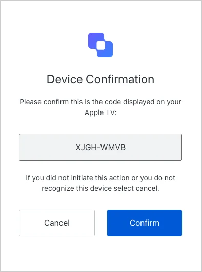 Auth0 Flows Device Authorization sample confirmation prompt directing the user to confirm the code