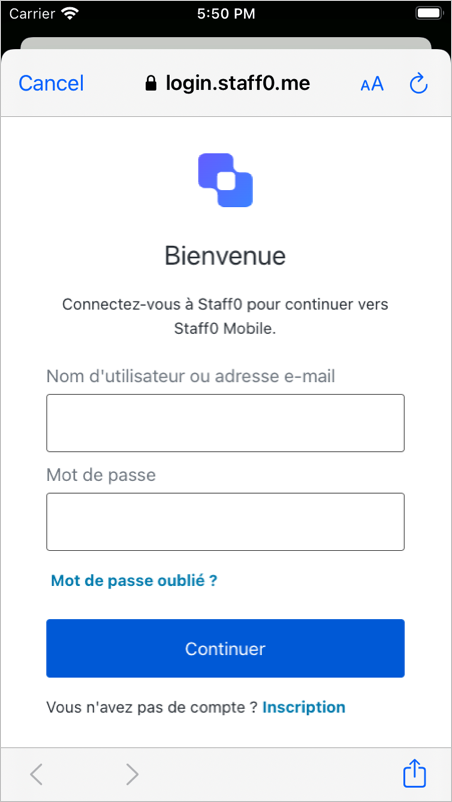 Un exemple d’écran de connexion universelle pour une application iOS.
