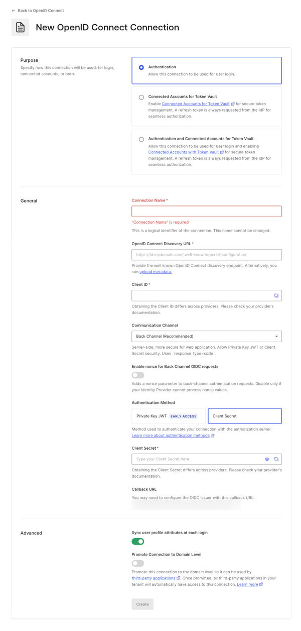 Enter OIDC Connection Details