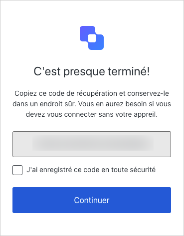 Exemple d’invite de code de récupération lors de la demande d’authentification multifacteur
