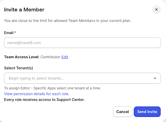 Invite a Member modal on the Auth0 Teams Dashboard