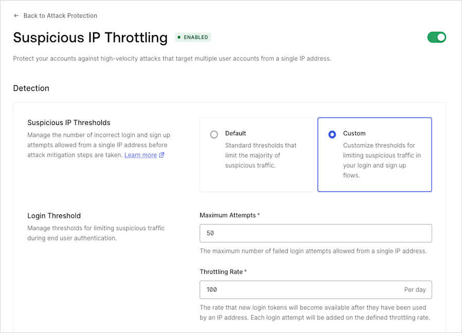 Auth0 の不審な IP スロットリング設定