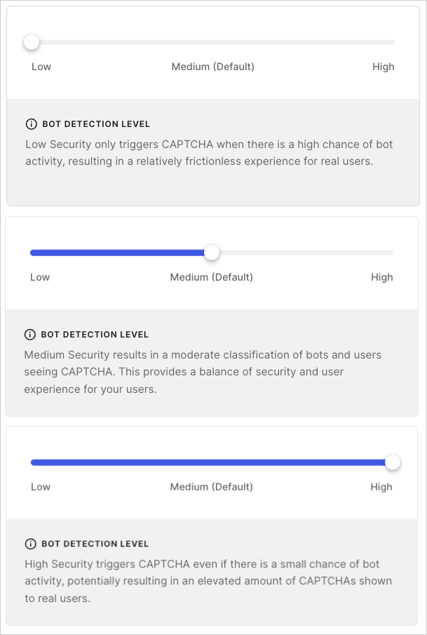 このスライダーにアクセスするには、Auth0 Dashboard > Security > 攻撃対策 に移動します