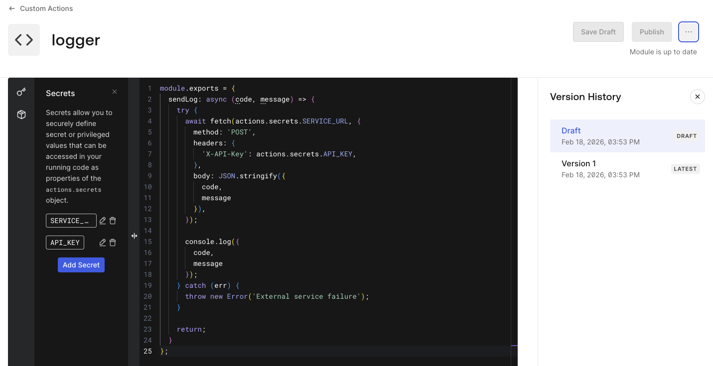 Actions Modules - Version History