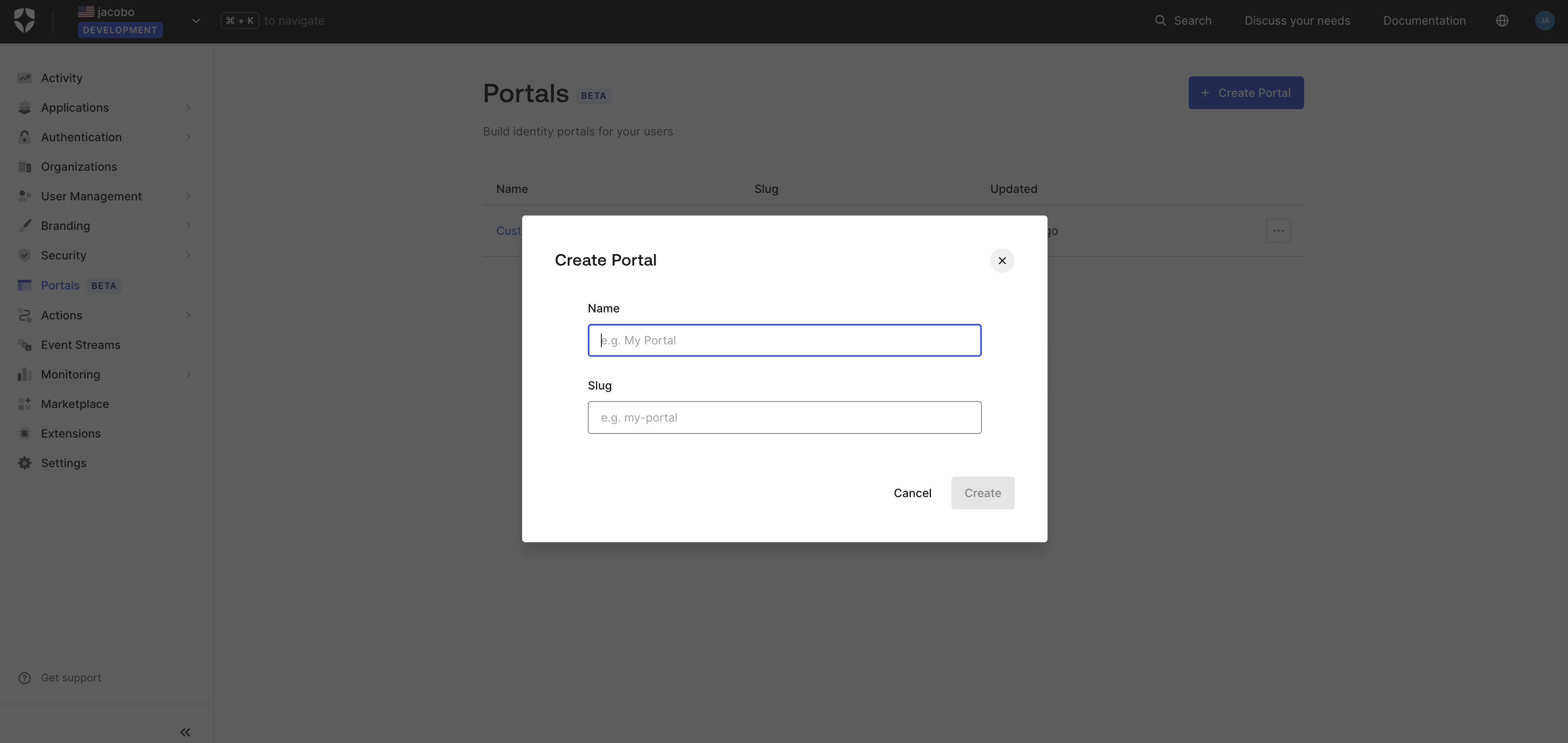 Create Portal dialog