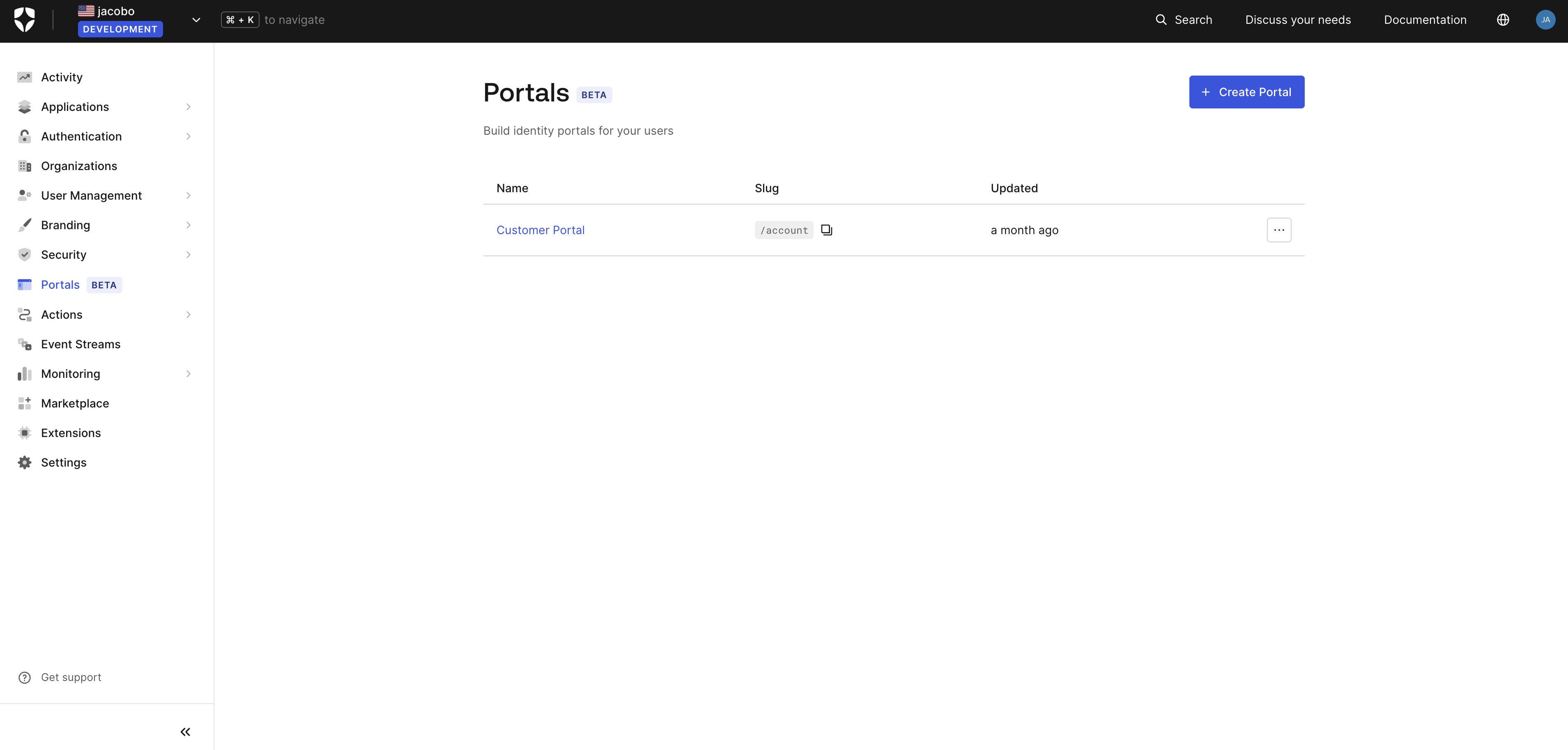 Dashboard Portals section