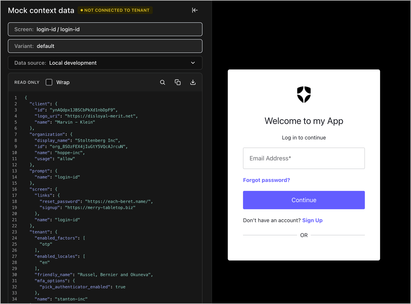 Inspecteur de contexte Universal Login