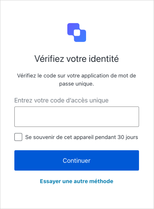 The Verify Your Identity screen prompting the user for a one-time code