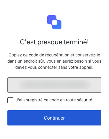Exemple d’invite de code de récupération lors de la demande d’authentification multifacteur