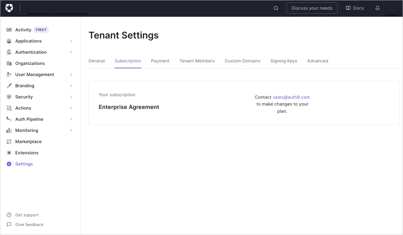 Screenshot of what to expect when your tenant subscription is an Enterprise Agreement