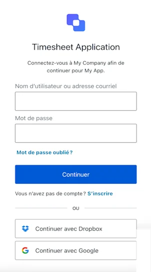 Example timesheets application login screen