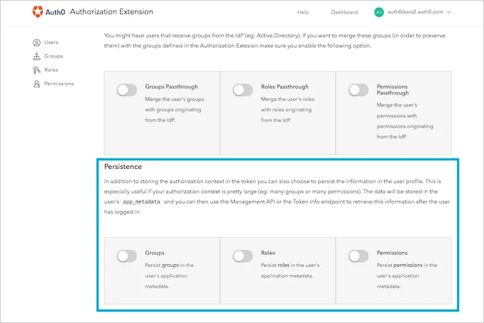 Authorization Extension - Configuration - Persistence