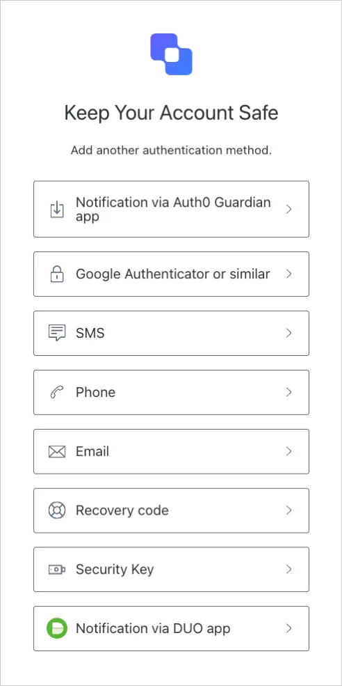 Show Multi-factor Authentication options end user view