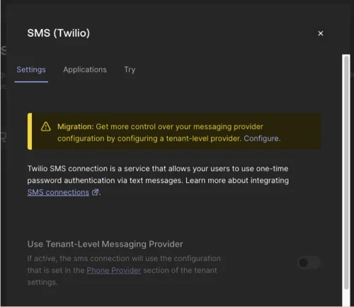 Dashboard > Authentication > Passwordless > SMS