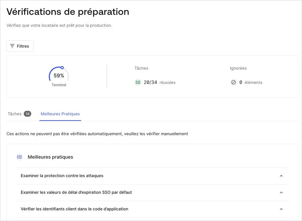 Auth0 Dashboard > Readiness Checklist