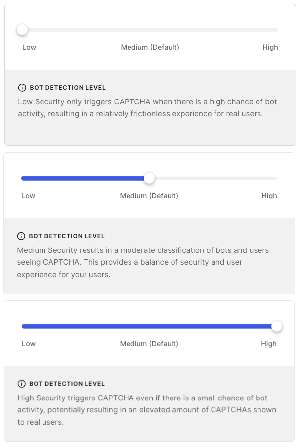 このスライダーにアクセスするには、Auth0 Dashboard > Security > 攻撃対策 に移動します
