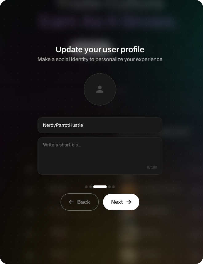Profile creation — username, bio, avatar