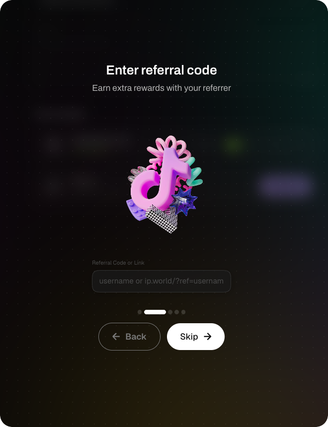 Referral code entry screen