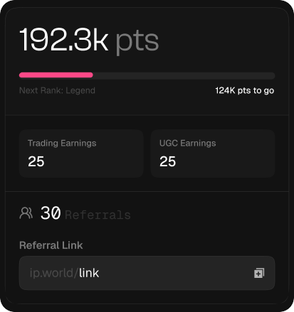 Referral widget — points, earnings, referral count, and shareable link