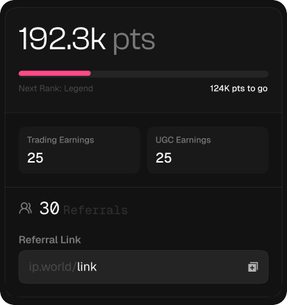 Referral widget — points, earnings, referral count, and shareable link