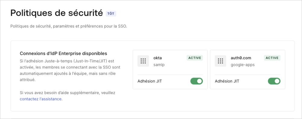 Connexion IdP d’entreprise JIT