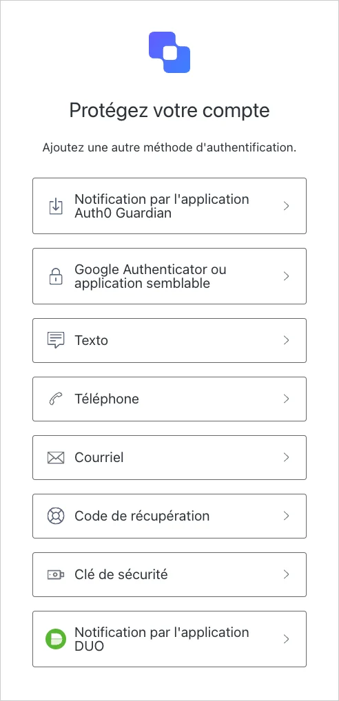 Show Multi-factor Authentication options end user view