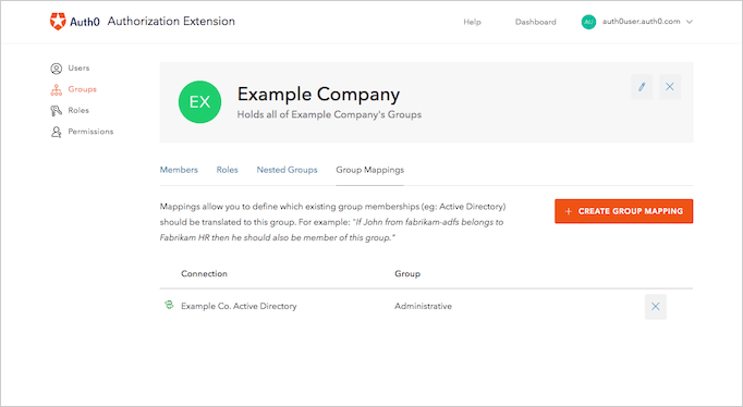 Dashboard - Extensions - Authorization Extensions Dashboard - Mappage de groupes