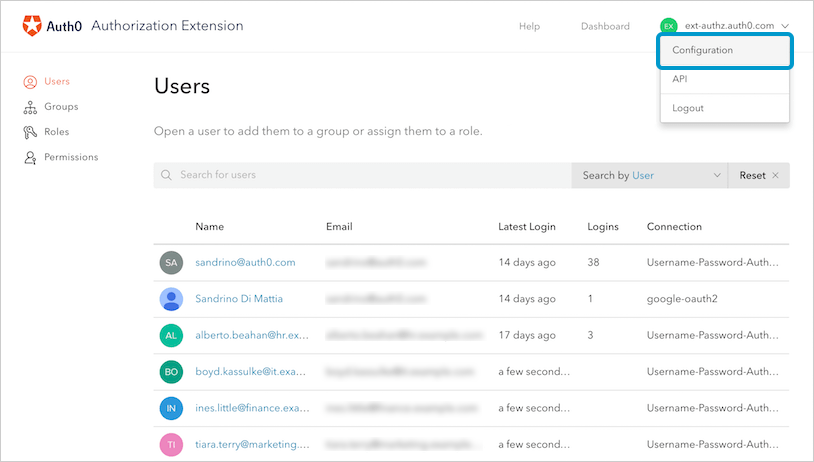 Dashboard - Dashboard de l’Authorization Extension - Configuration