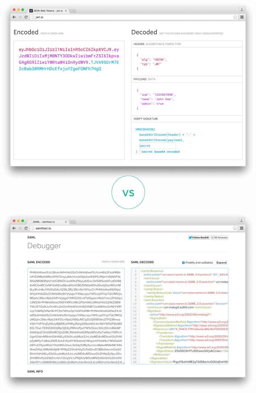 SAML トークンと比較したエンコード済み JWT
