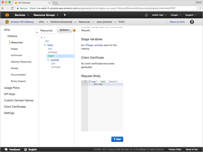 AWS API Gateway - corps de la requête