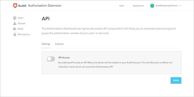 Dashboard - Extensions - Authorization Extensions Dashboard - Activer API Access