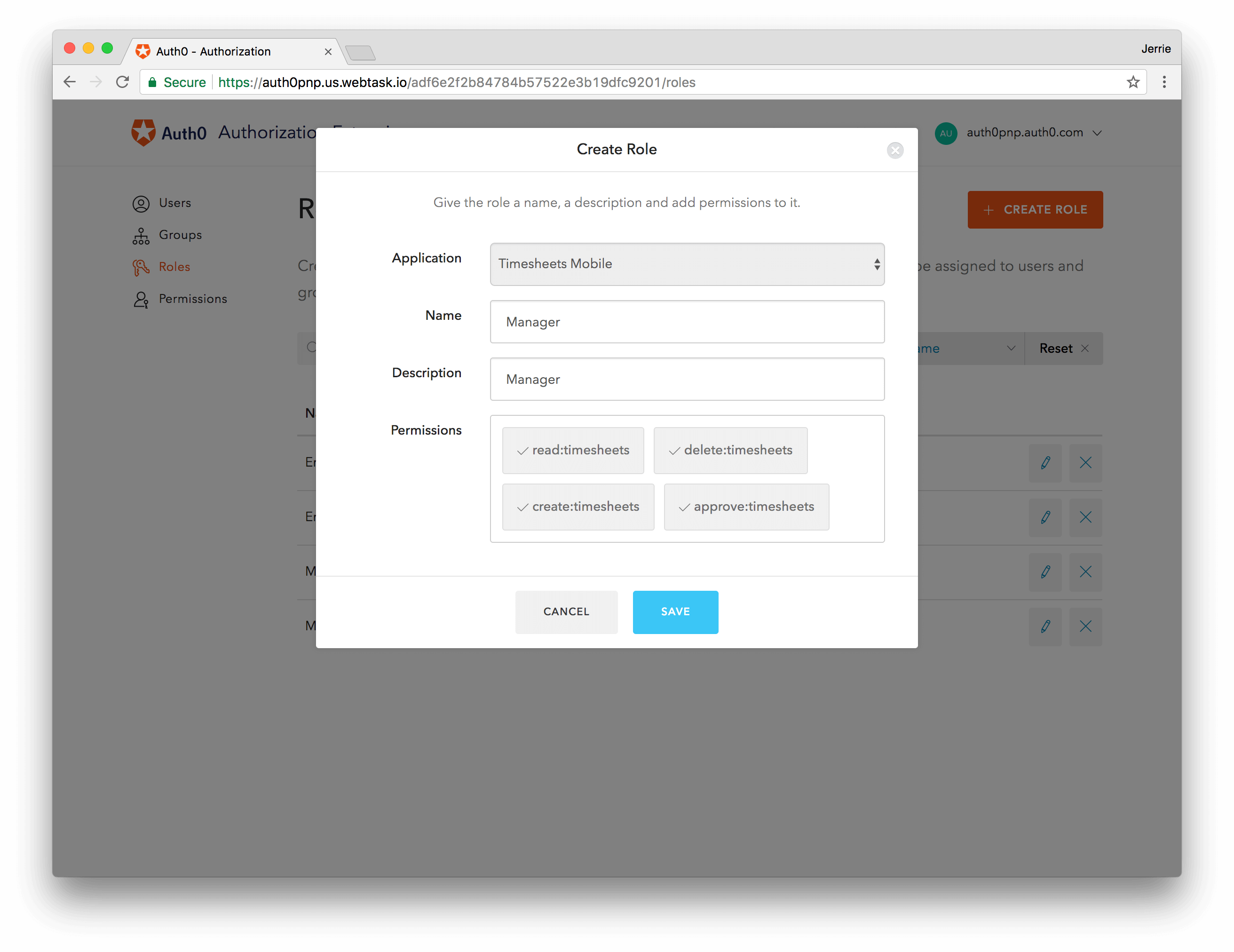 ダッシュボード - Extensions - Authorization Extension - Manager ロールの作成
