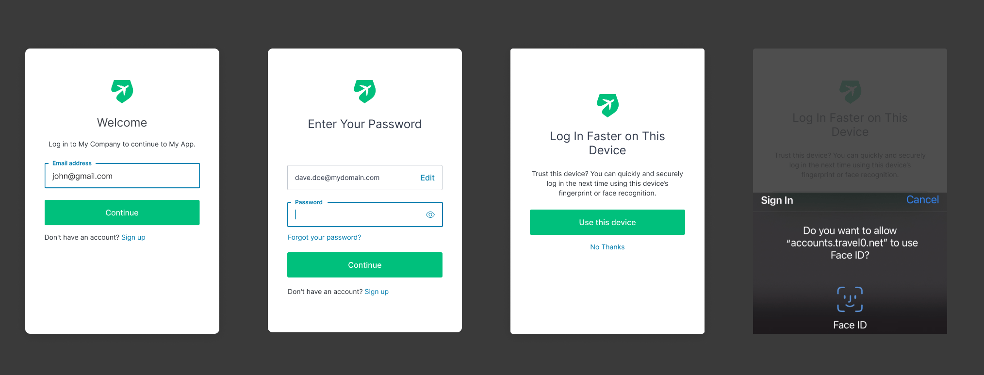 WebAuthn を使用して特定のドメイン向けに Face ID ログインを設定する例