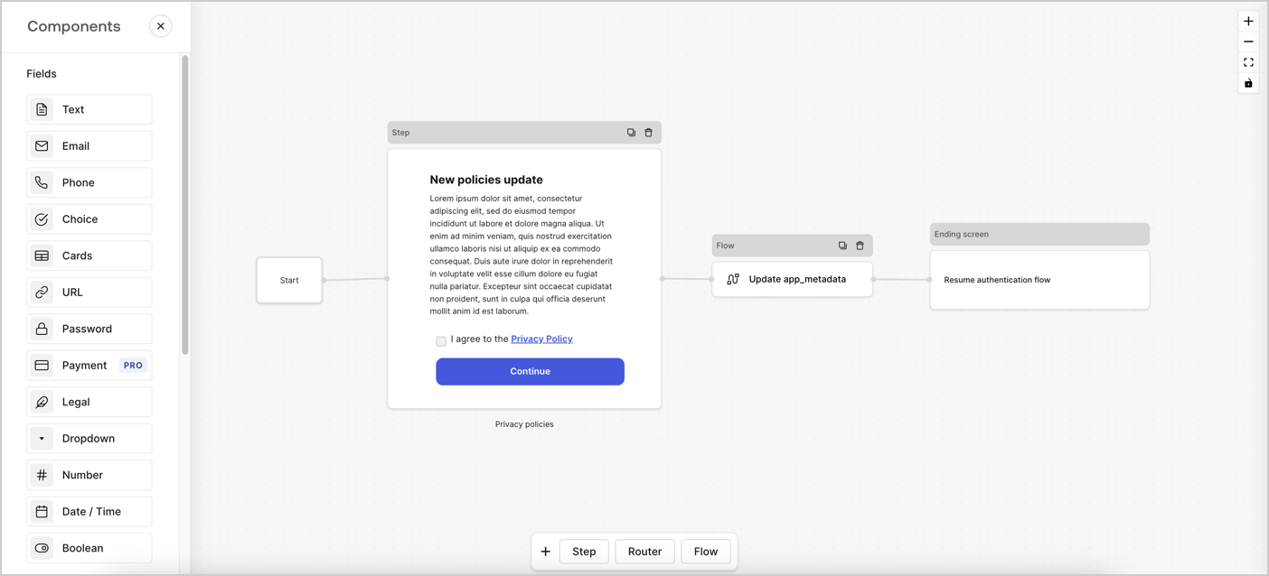 Dashboard > Actions > Forms > Cas d’utilisation de politique de confidentialité