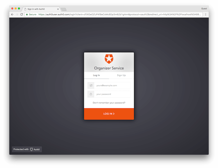 Page de connexion Lock