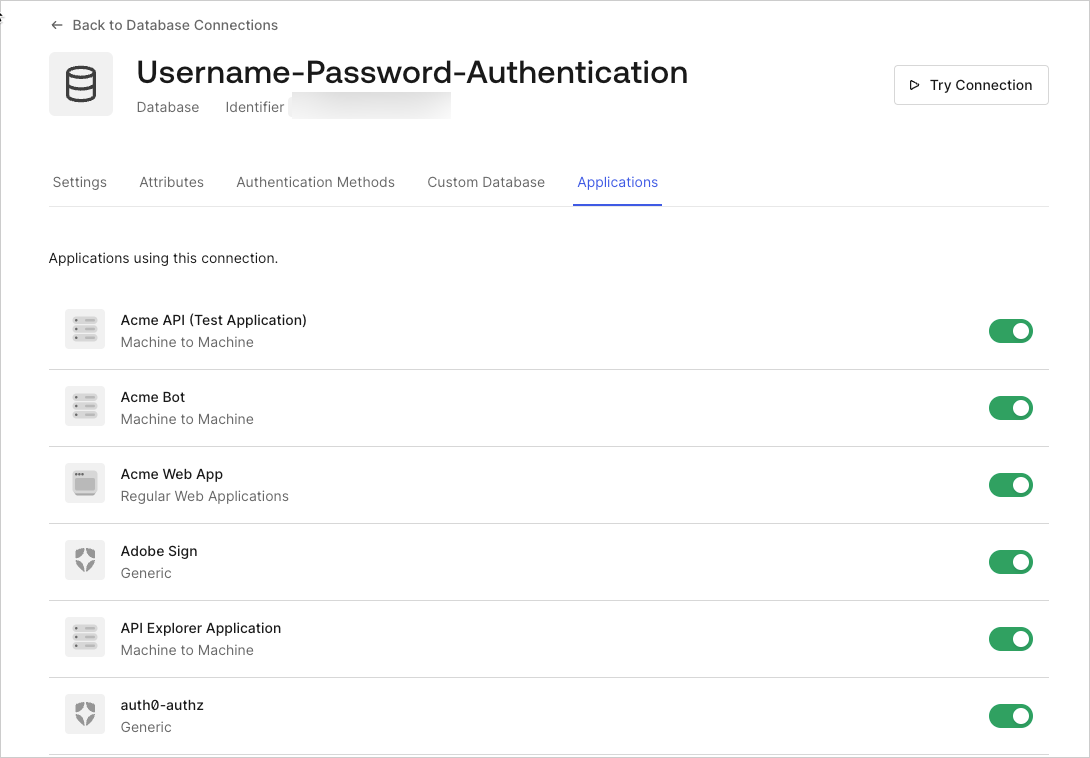 Dashboard - Connections - Database - Modifier - Vue Applications