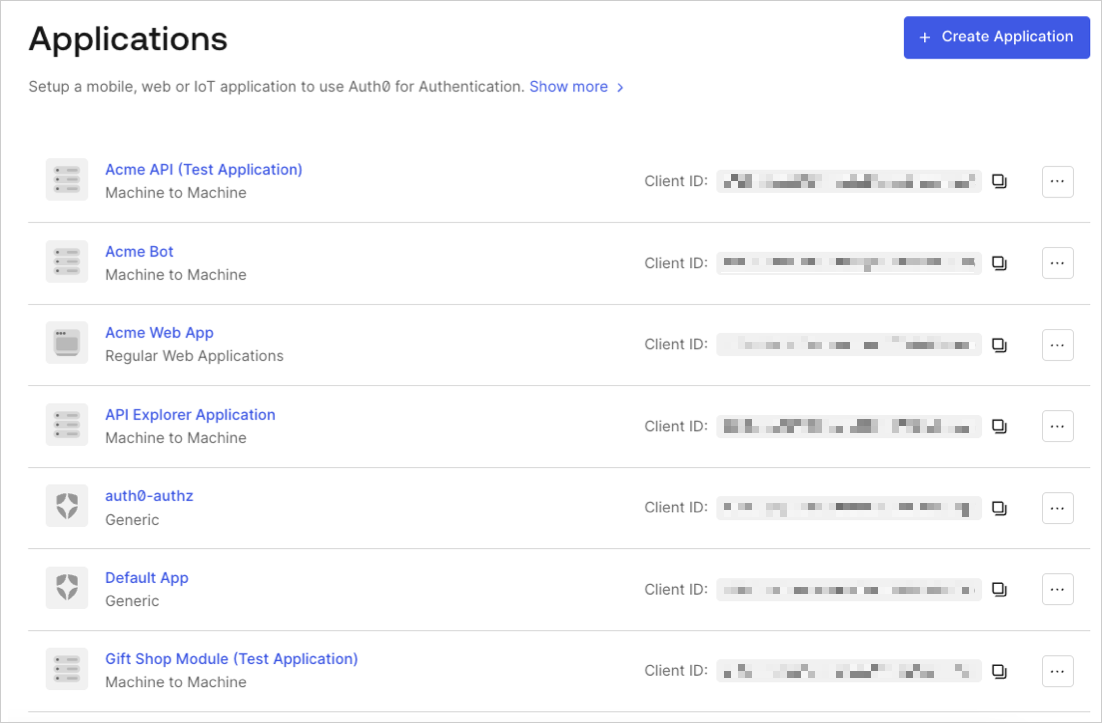 Liste des applications du Dashboard