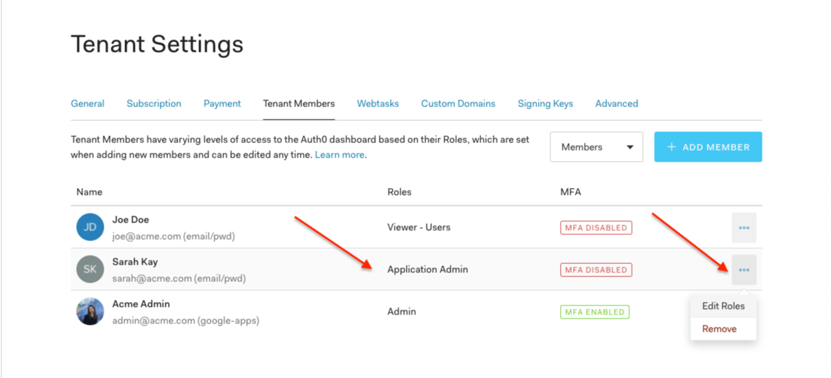 Dashboard - Tenant Settings - Tenant Members