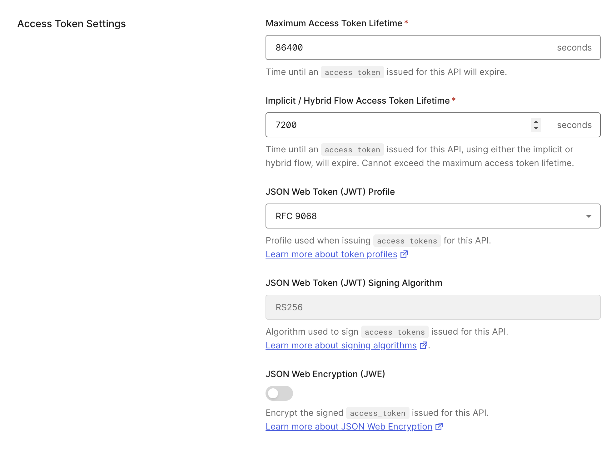 Dashboard - API - Token Settings - Expiration