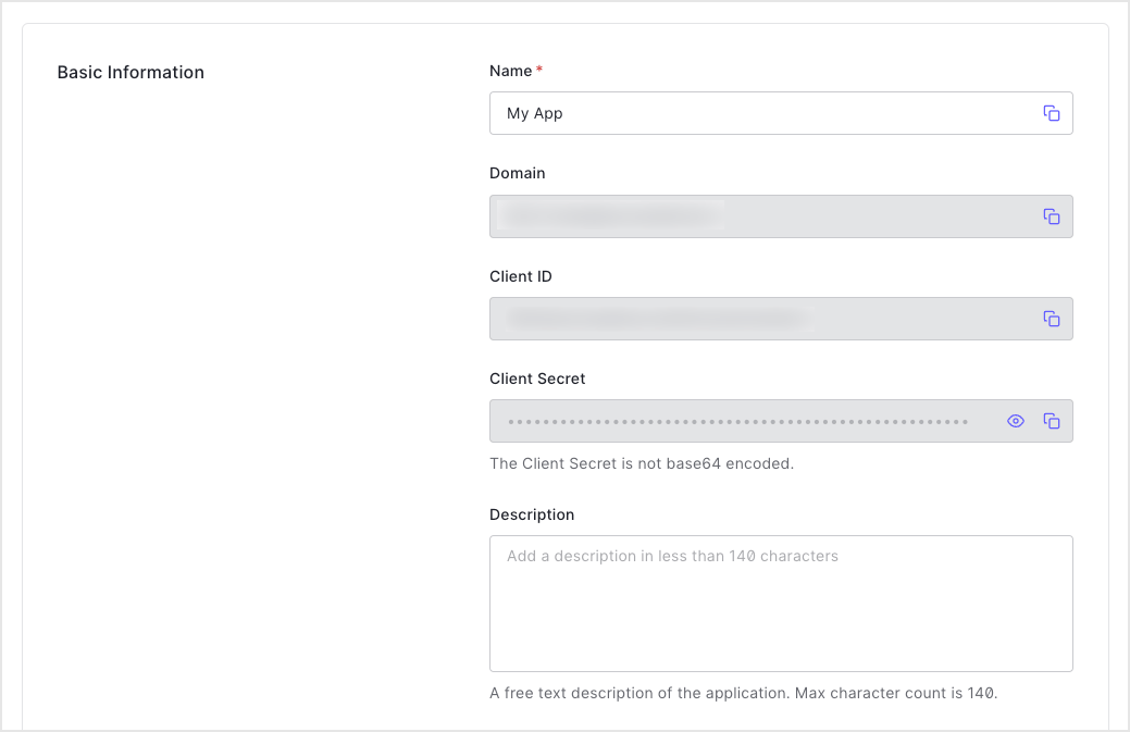 Onglet Renseignements de base des paramètres de l’application dans Dashboard Applications